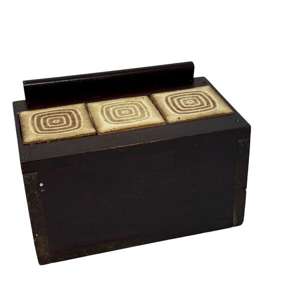 Vintage Rosenthal Netter Wood Recipe Box MCM 3x5 Card Holder Ceramic Tile Front - Picture 10 of 10